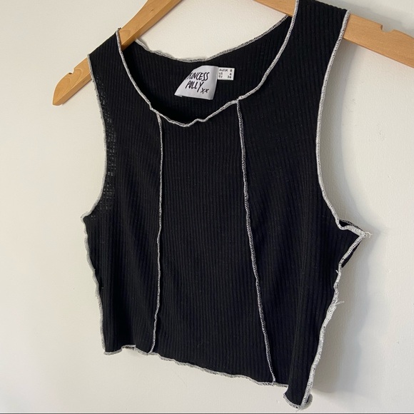 Princess Polly Black Crop Top with White Seams - Picture 5 of 7
